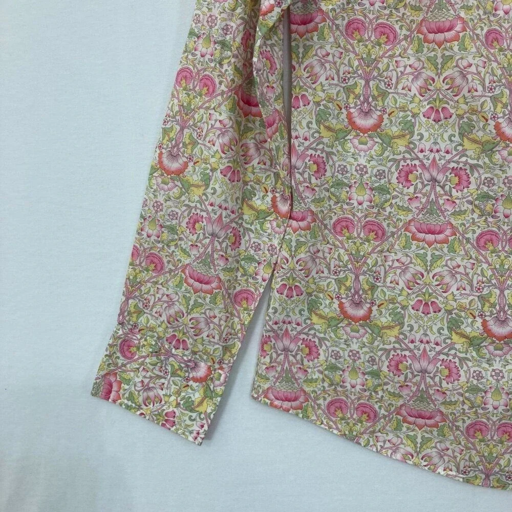 J. Crew sz 2 Liberty Art Fabric Pink Green Floral Lodden‎ Print Button Up Preppy